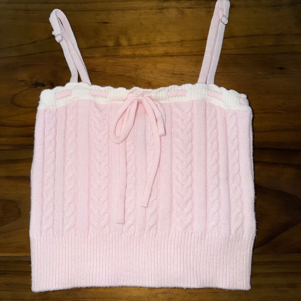 Forever 21 Pink Cable Knit Tank Top with White Trim